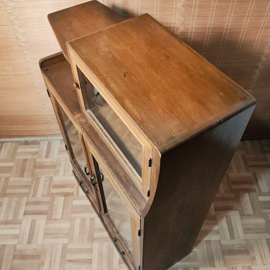 違い棚　本棚　食器棚　木製棚　ガラス棚　昭和レトロ