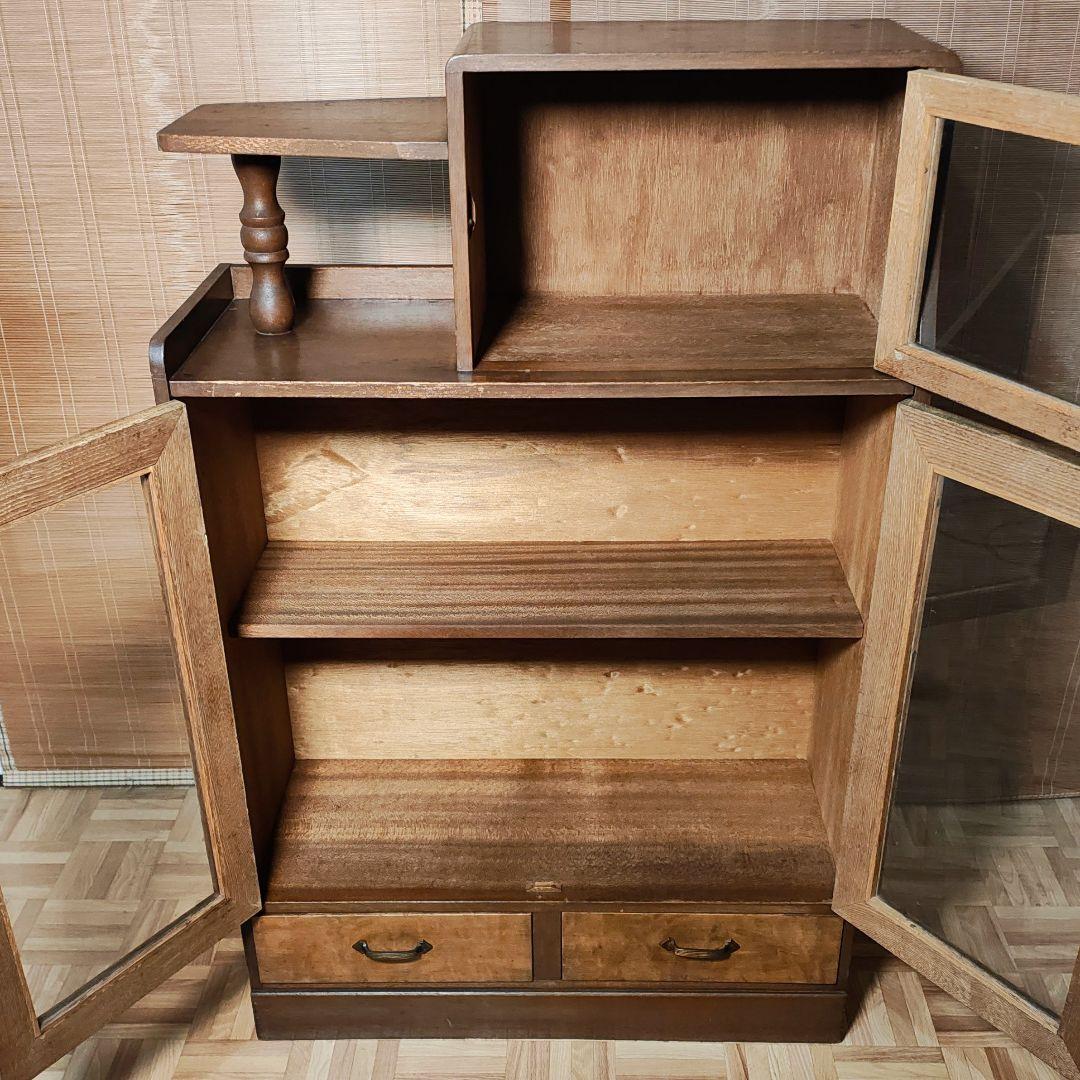 違い棚　本棚　食器棚　木製棚　ガラス棚　昭和レトロ