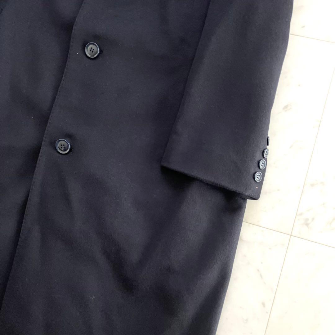 美品 ピュアカシミヤ100% ロングコート 濃紺 2L マキシ丈