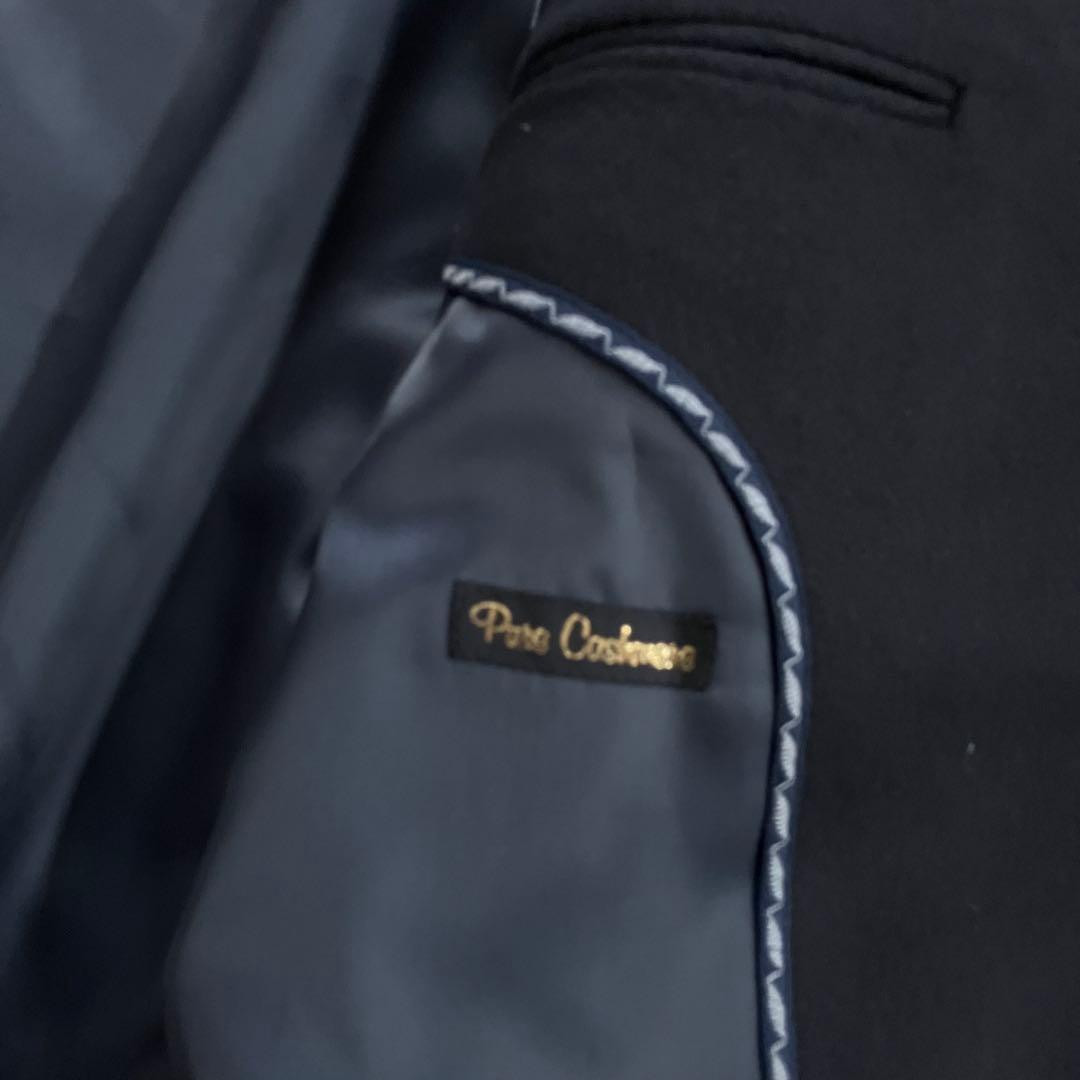 美品 ピュアカシミヤ100% ロングコート 濃紺 2L マキシ丈