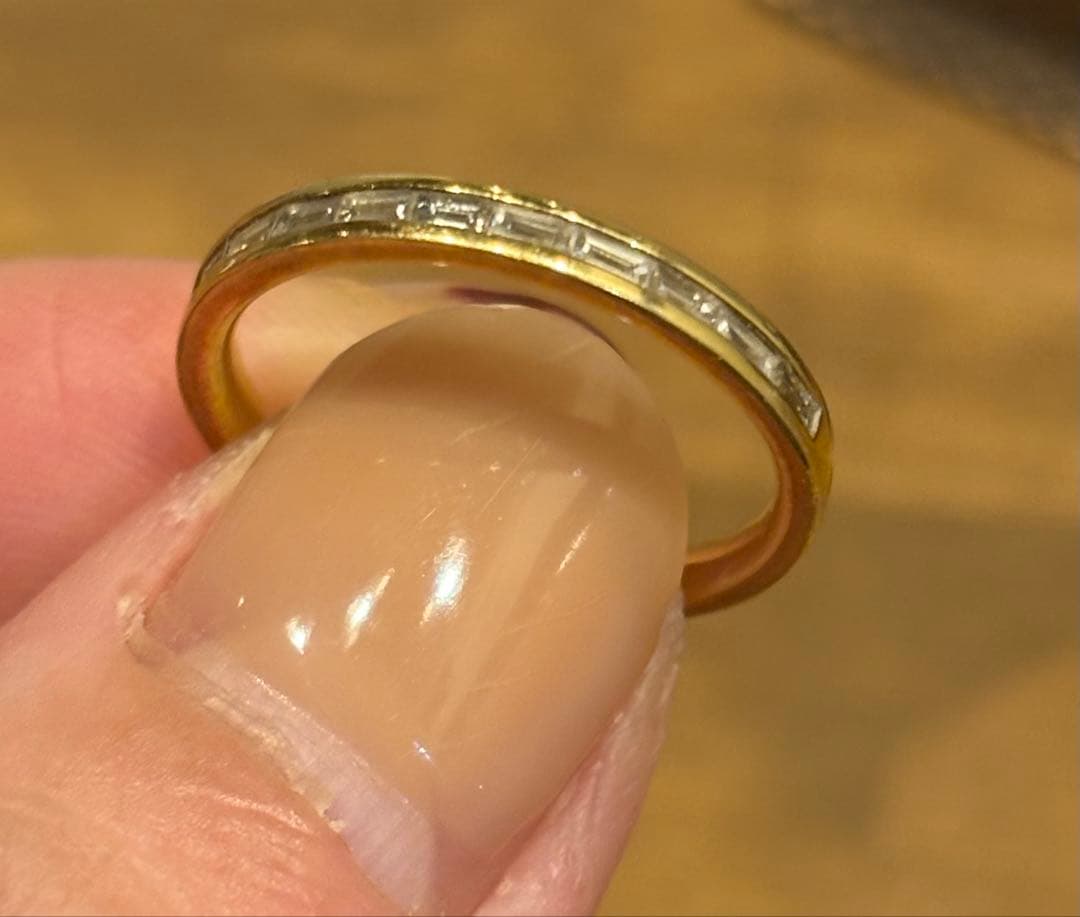 K18 バゲットダイヤ　ハーフエタニティリング