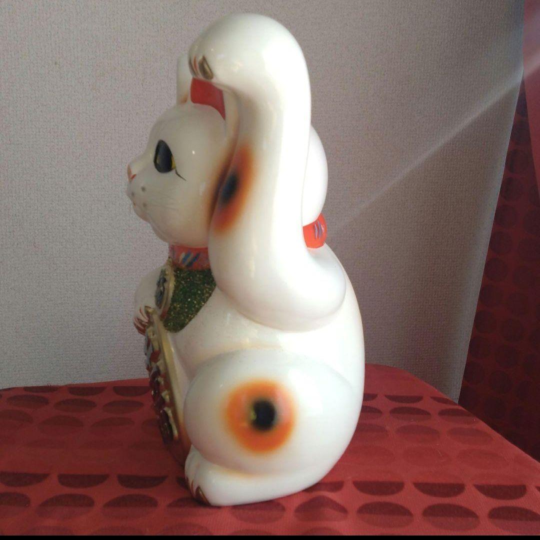 2/3迄限定値引✨人呼び、千客万来招き猫☆白猫左手上げ8号手長・特別製作現品限り