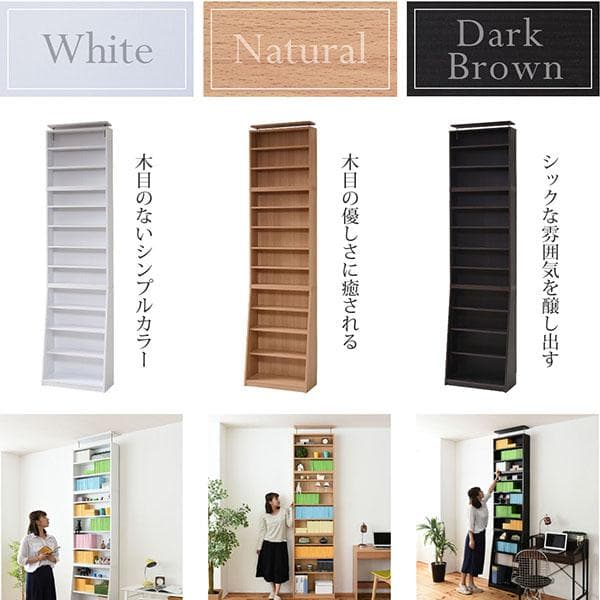 大容量 薄型 スリム 仕切り 縦長 細い 本棚 上置きセット ホワイト