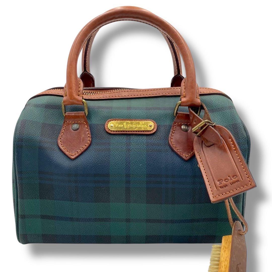 90s POLO RALPH LAUREN チェック柄 レザー ボストンバッグ
