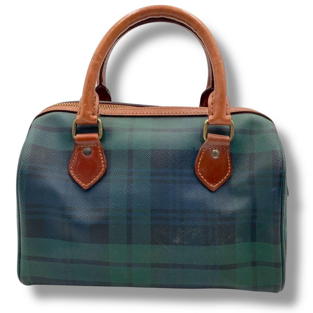 90s POLO RALPH LAUREN チェック柄 レザー ボストンバッグ