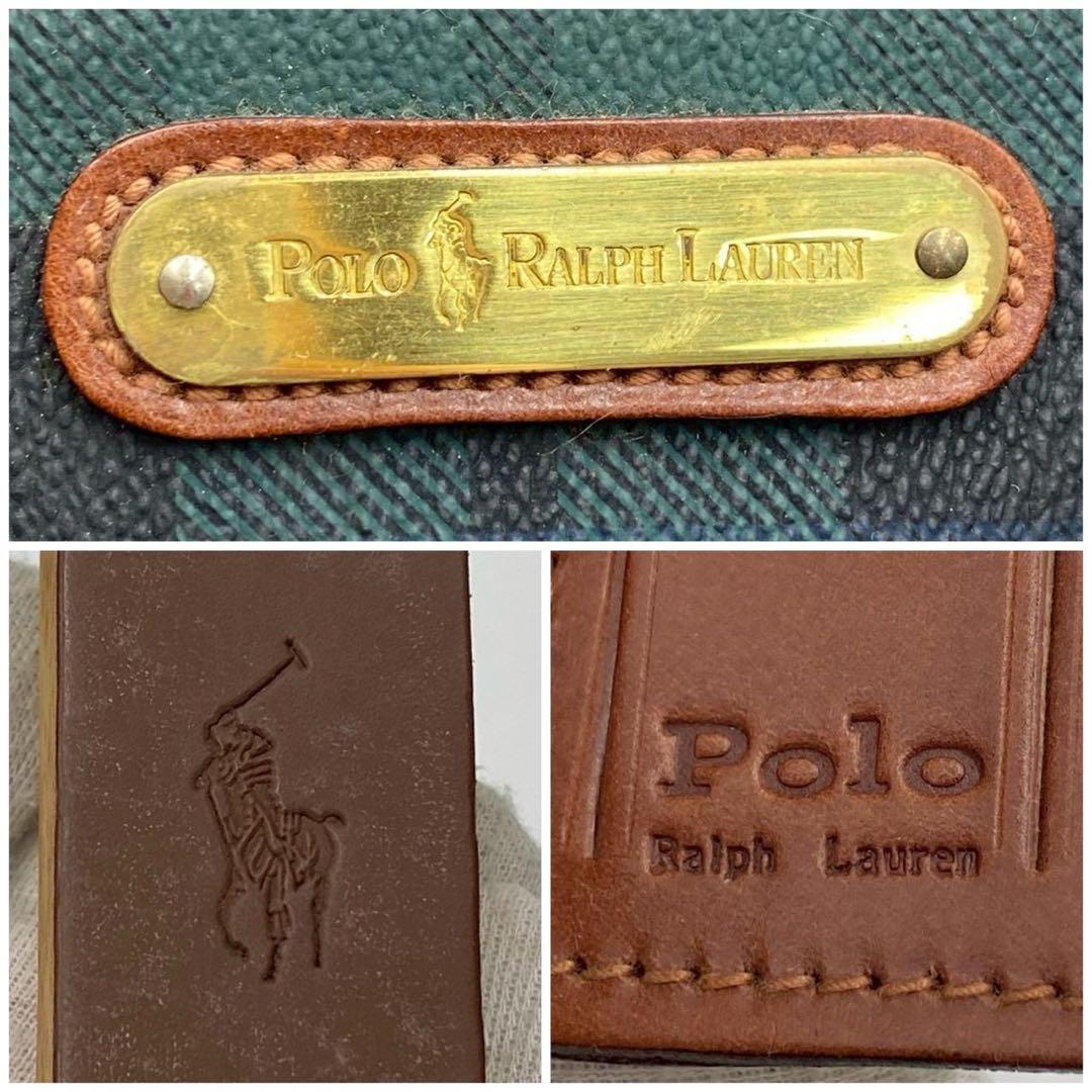 90s POLO RALPH LAUREN チェック柄 レザー ボストンバッグ