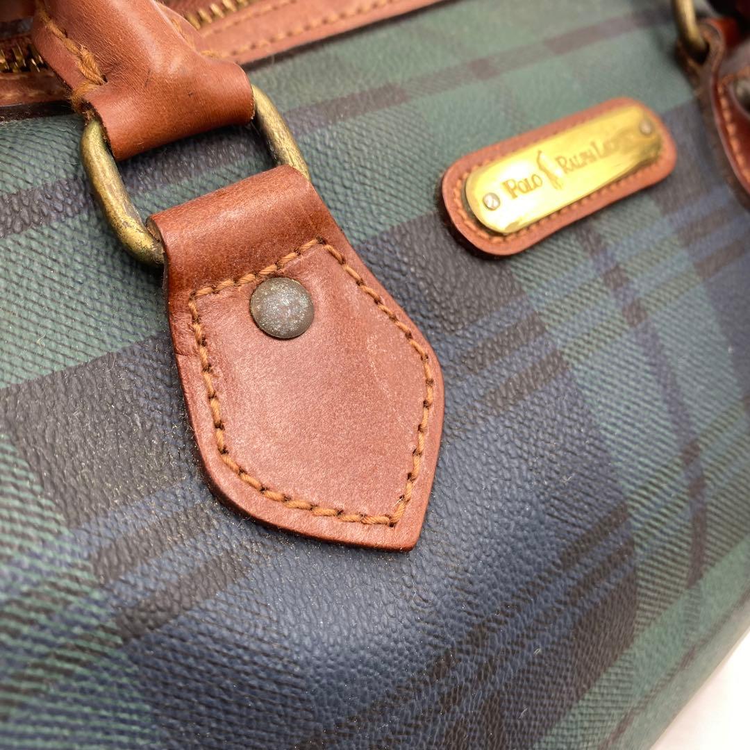 90s POLO RALPH LAUREN チェック柄 レザー ボストンバッグ