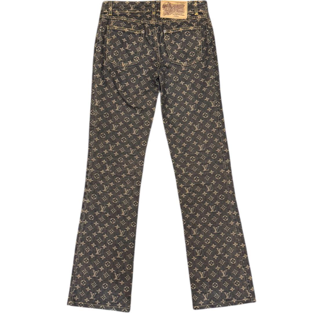 高級 人気 ルイヴィトン モノグラム デニム フレアパンツ ブラック