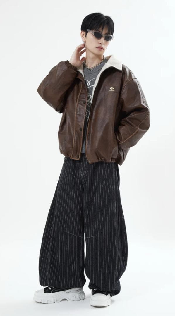 【SALE】L2084リバーシブルPUレザージャケットM（brown）地底人