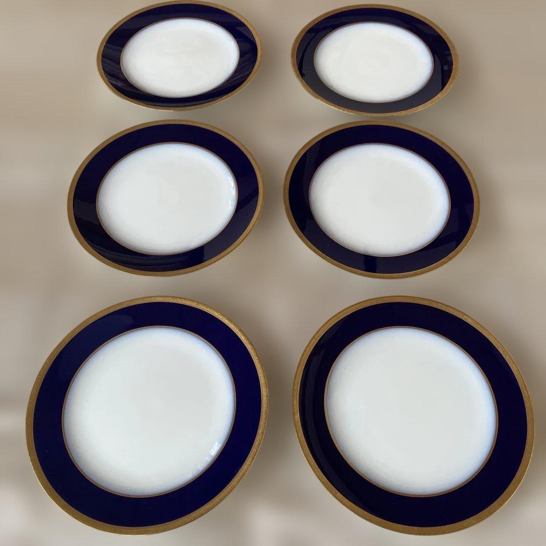 大倉陶園　20cmロイヤルブルー　金彩デザート皿　6枚組