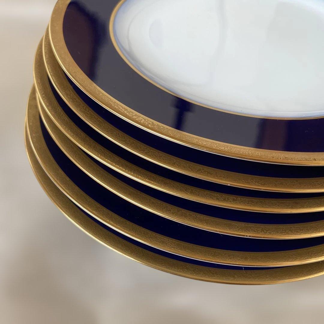 大倉陶園　20cmロイヤルブルー　金彩デザート皿　6枚組