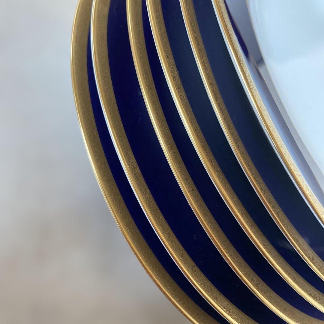 大倉陶園　20cmロイヤルブルー　金彩デザート皿　6枚組