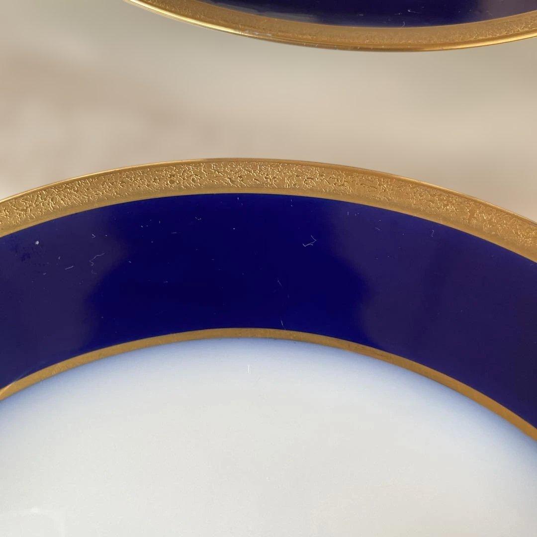 大倉陶園　20cmロイヤルブルー　金彩デザート皿　6枚組