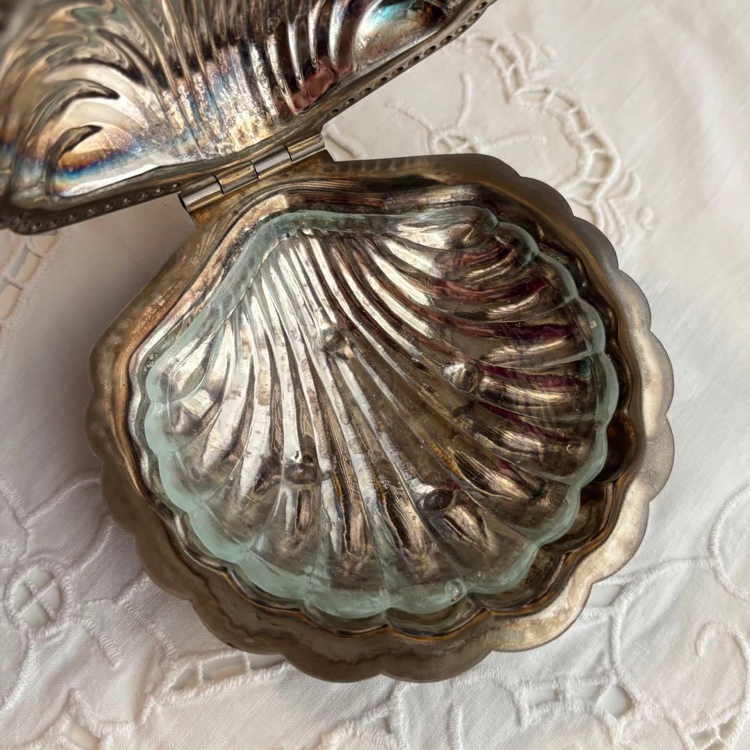 【フランス】バターディッシュ ヴィンテージ シェル 貝 マット ガラスプレート