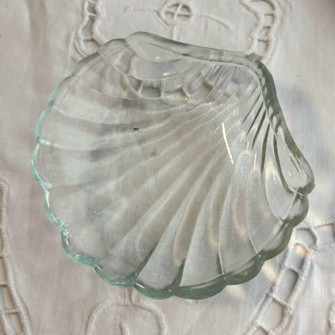 【フランス】バターディッシュ ヴィンテージ シェル 貝 マット ガラスプレート