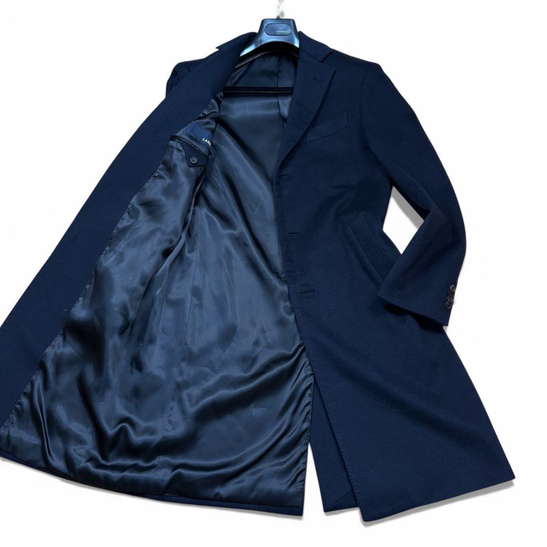 極美品 LARDINI 現行 カシミヤ100 チェスターコート 濃紺 46