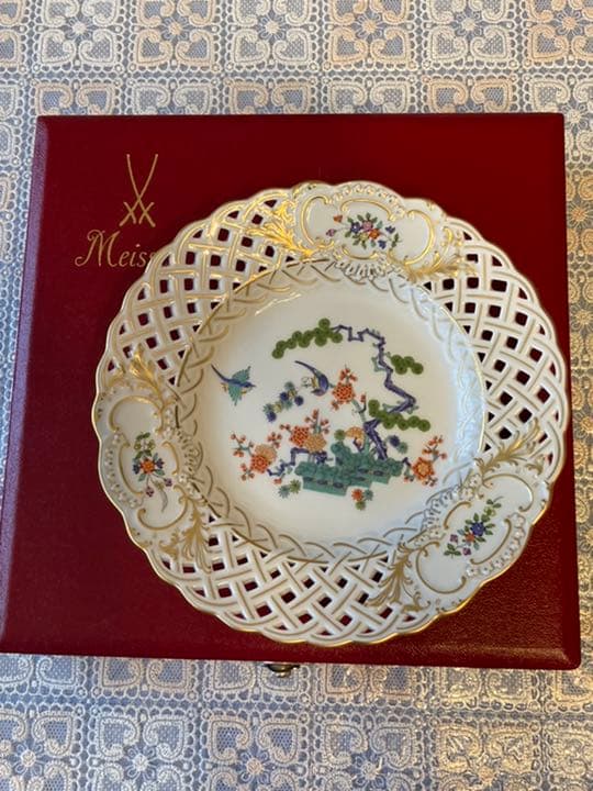 マイセン　鳥柄　透かし　金彩　箱あり