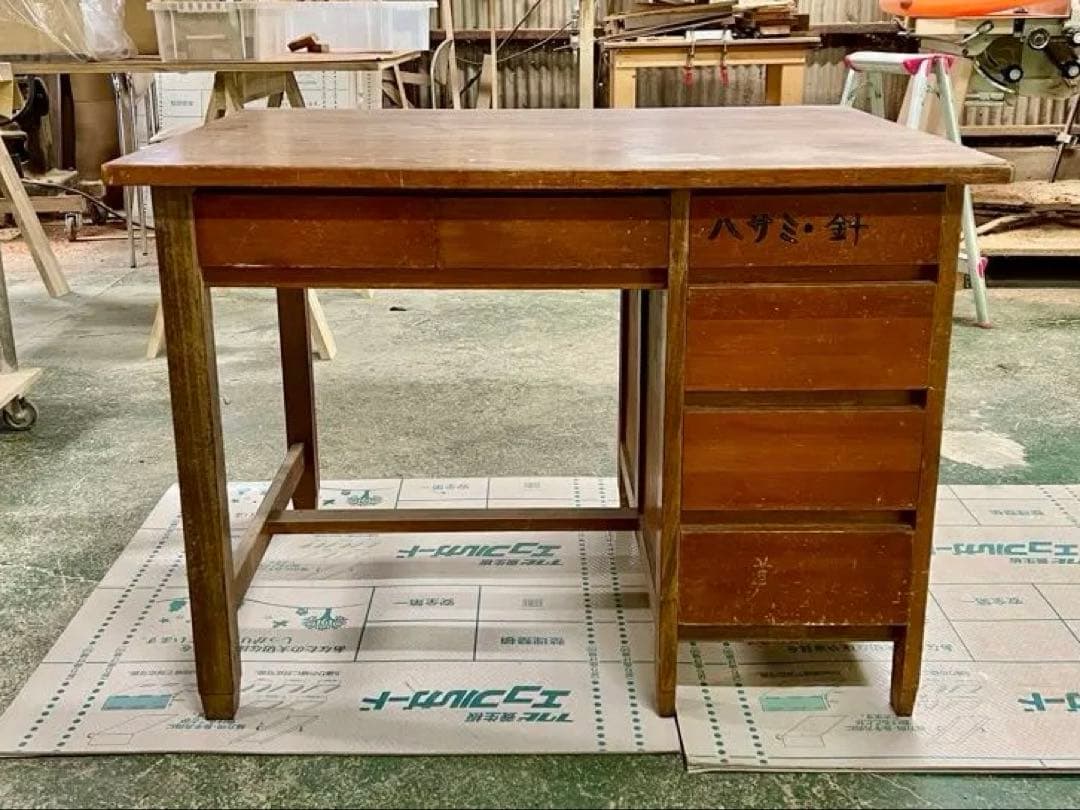 木製レトロ机　昭和　ビンテージ　片袖机