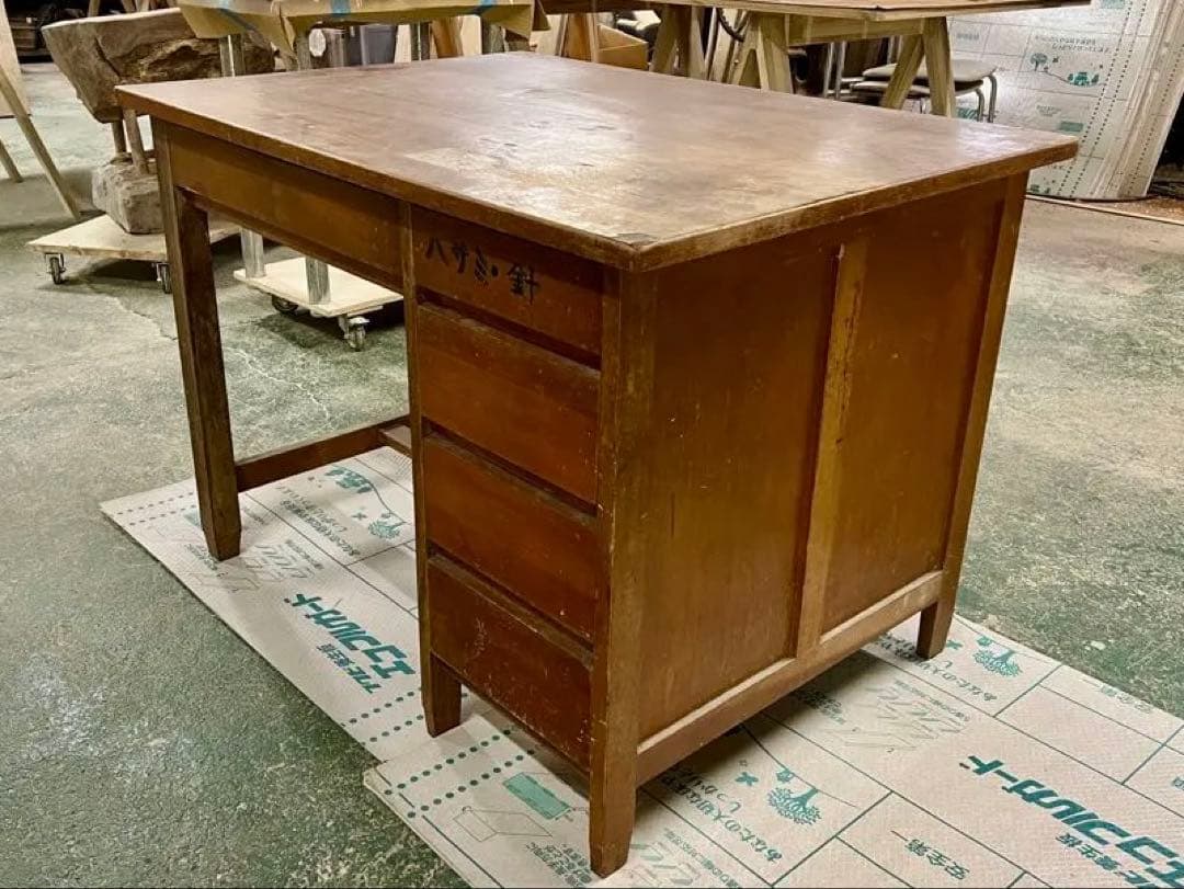 木製レトロ机　昭和　ビンテージ　片袖机