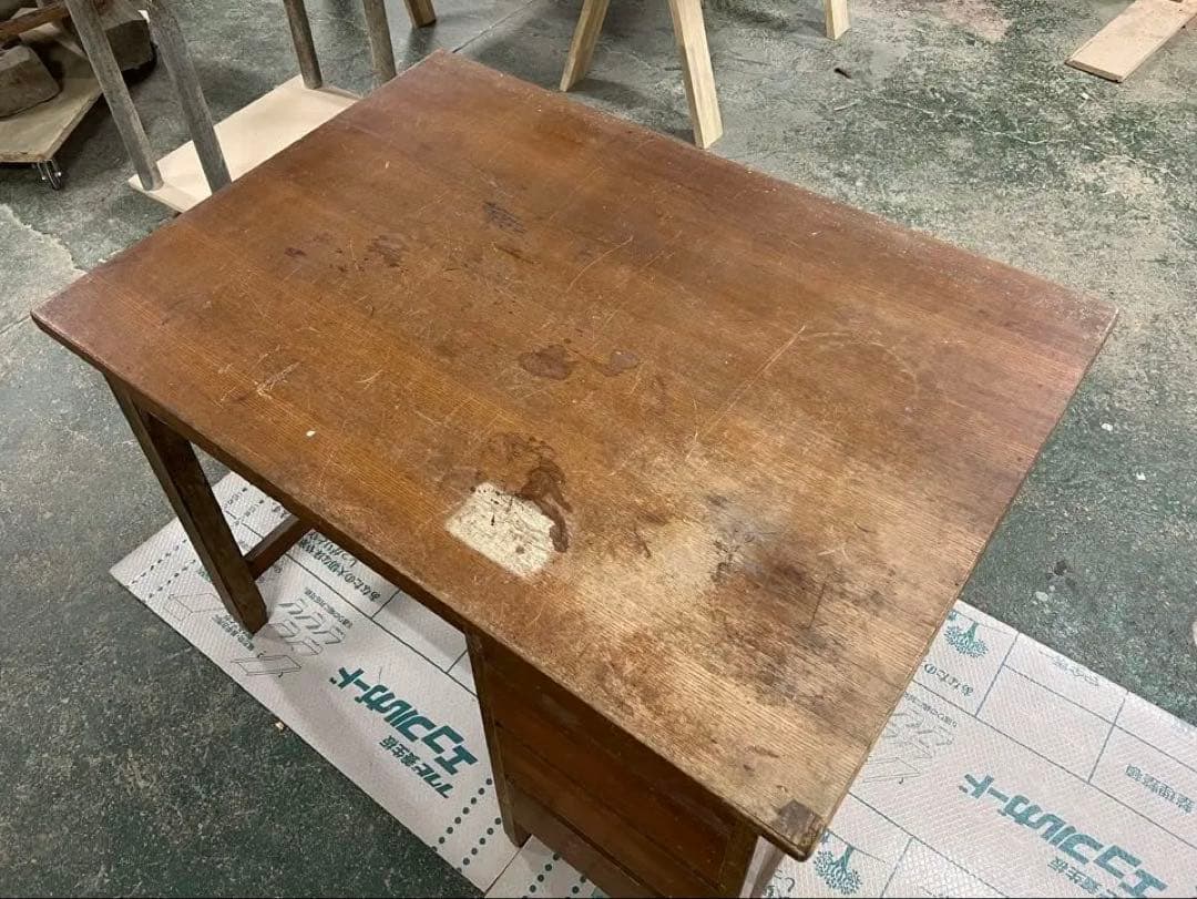 木製レトロ机　昭和　ビンテージ　片袖机