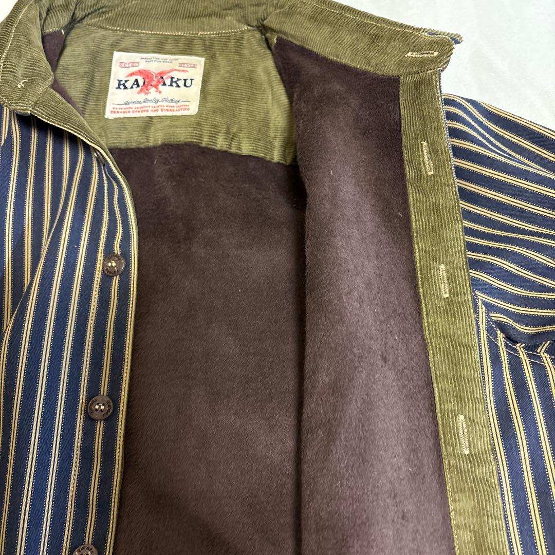 Karaku 刺繍コーデュロイ切替裏フリースストライプシャツ