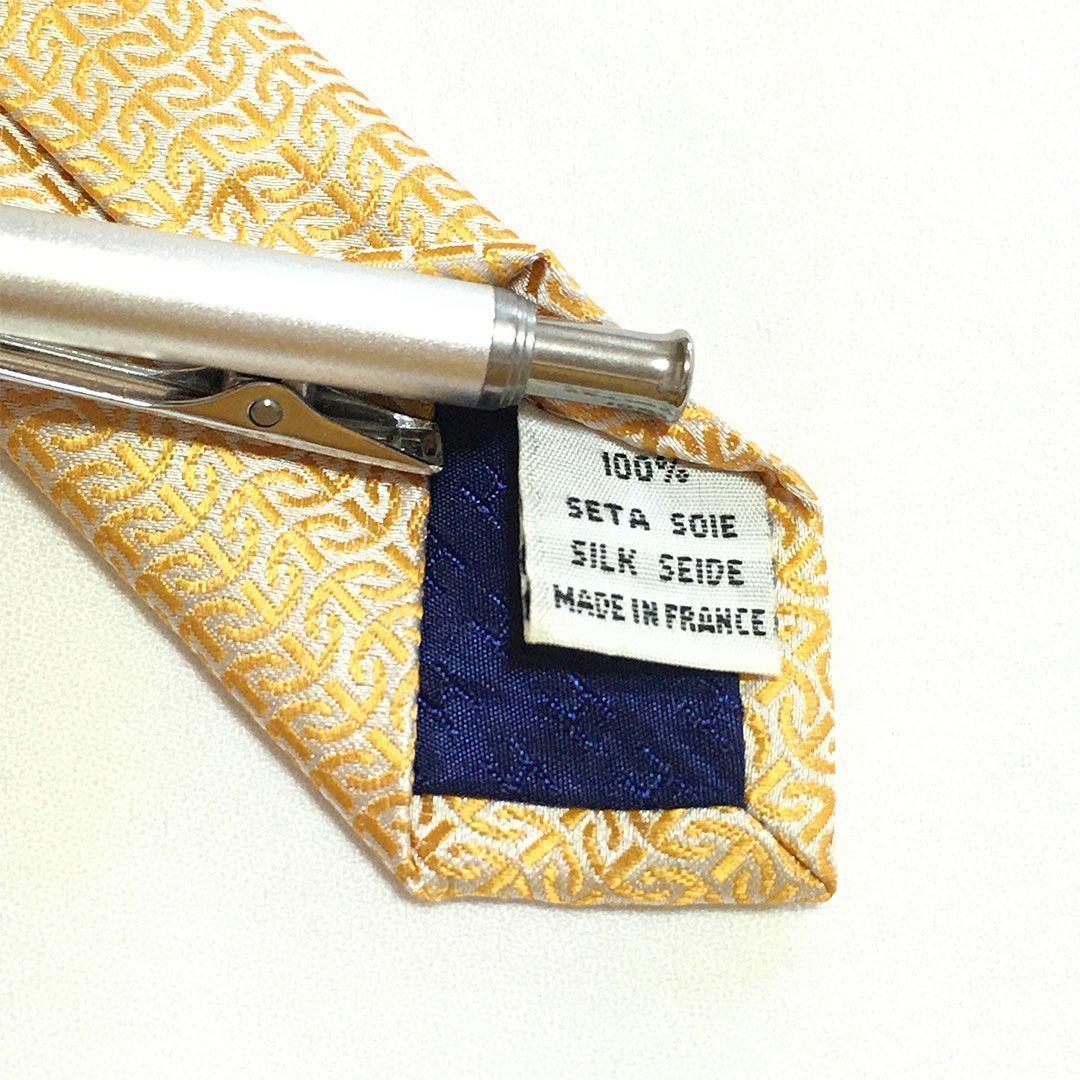 未使用級 エルメス HERMES ネクタイ シルク100% オレンジ系 総柄