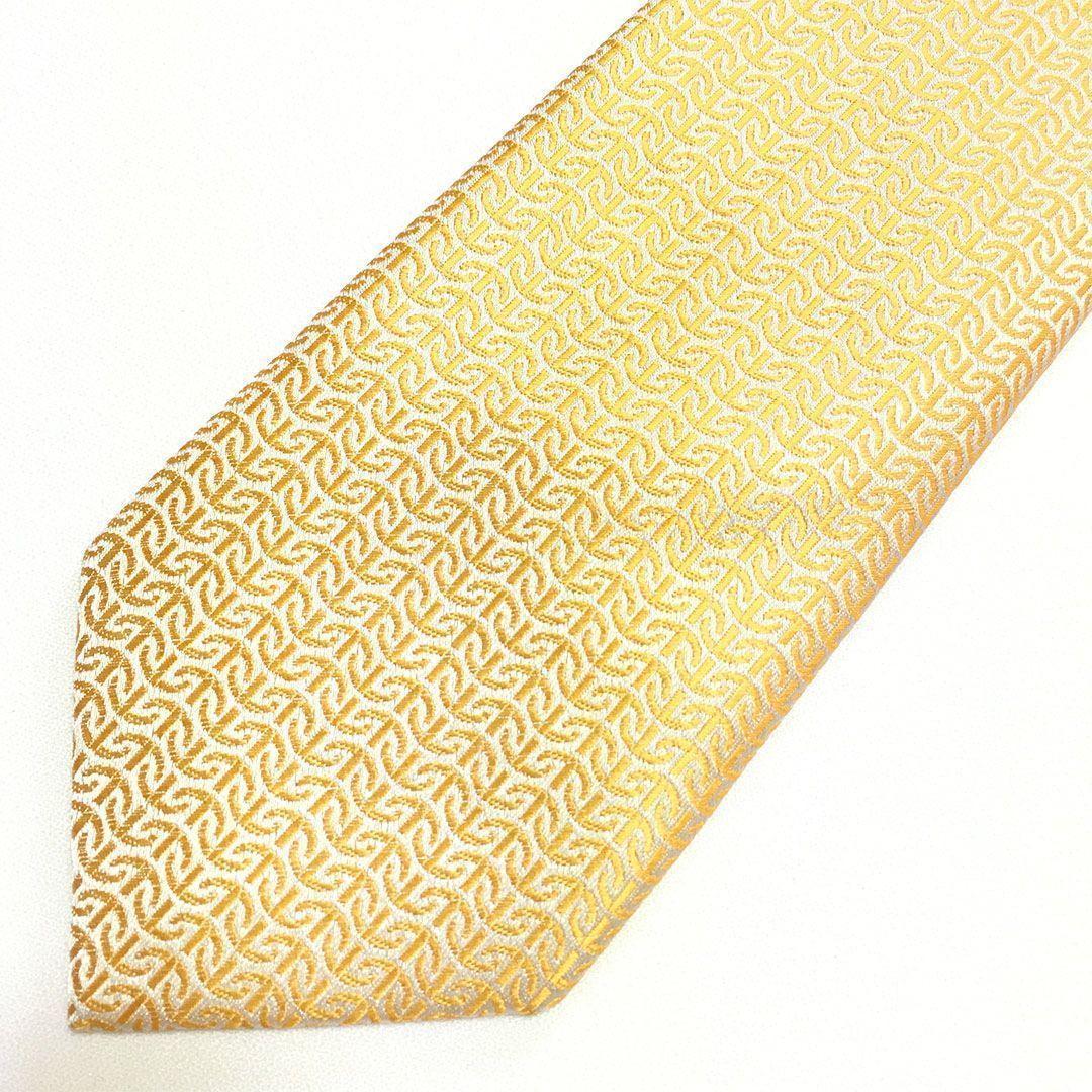 未使用級 エルメス HERMES ネクタイ シルク100% オレンジ系 総柄