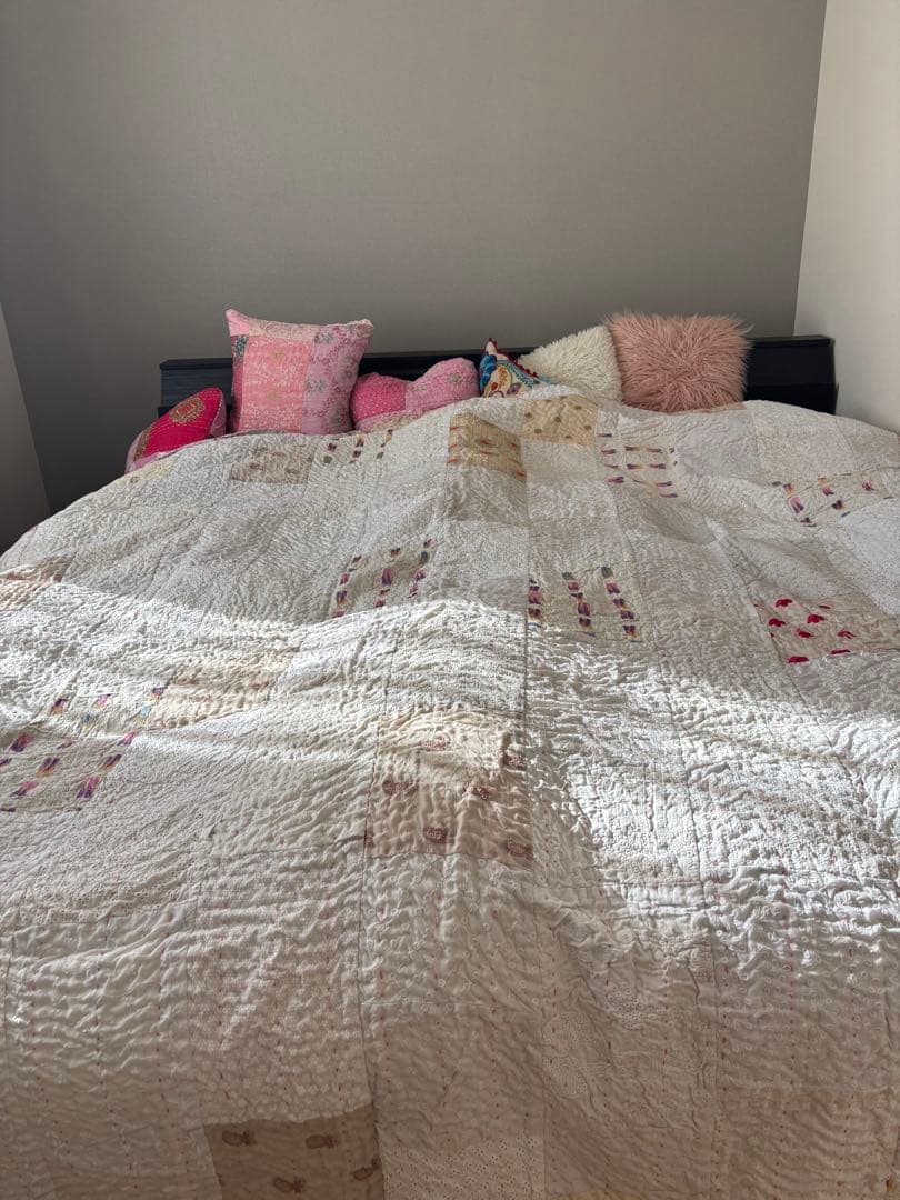 【稀少カラー】大判ラリーキルト　インド刺繍　カンタ　ヴィンテージ　パッチワーク