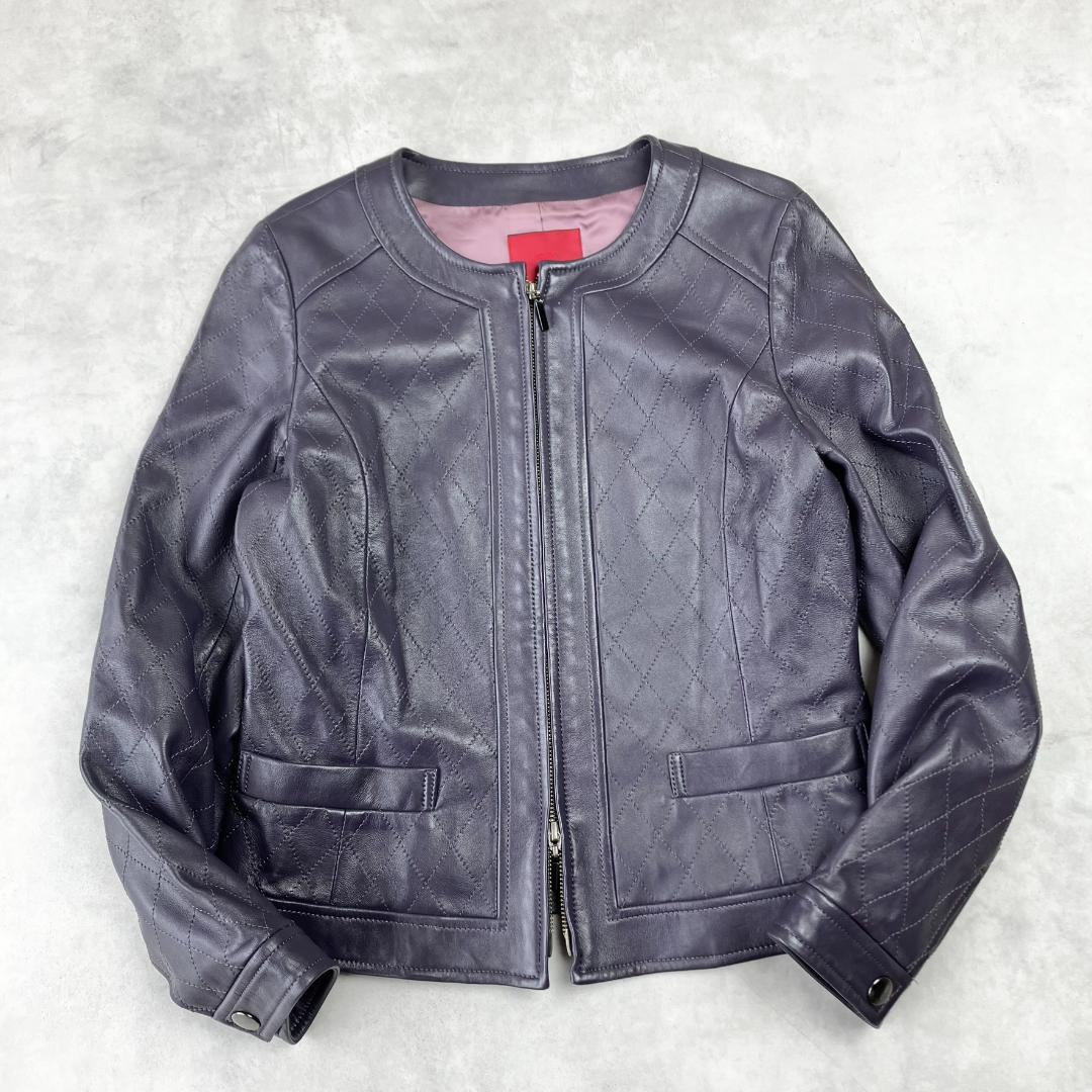 美品　AMACA　アマカ　ラムレザージャケット　ライダース　ノーカラー　674