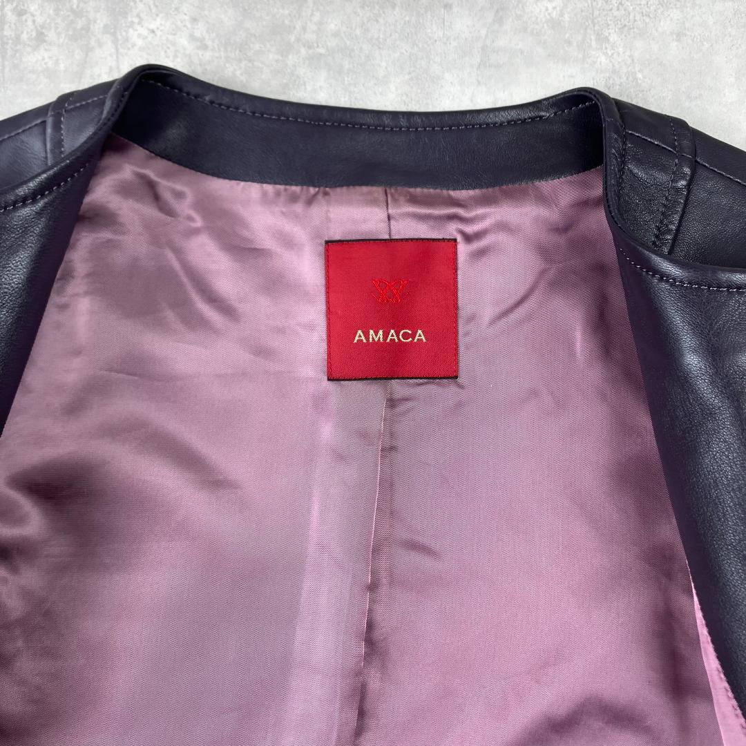 美品　AMACA　アマカ　ラムレザージャケット　ライダース　ノーカラー　674