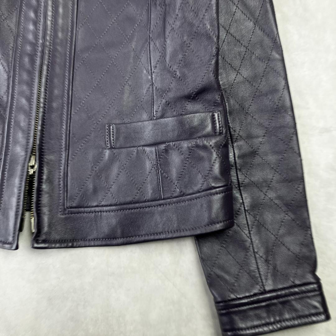 美品　AMACA　アマカ　ラムレザージャケット　ライダース　ノーカラー　674