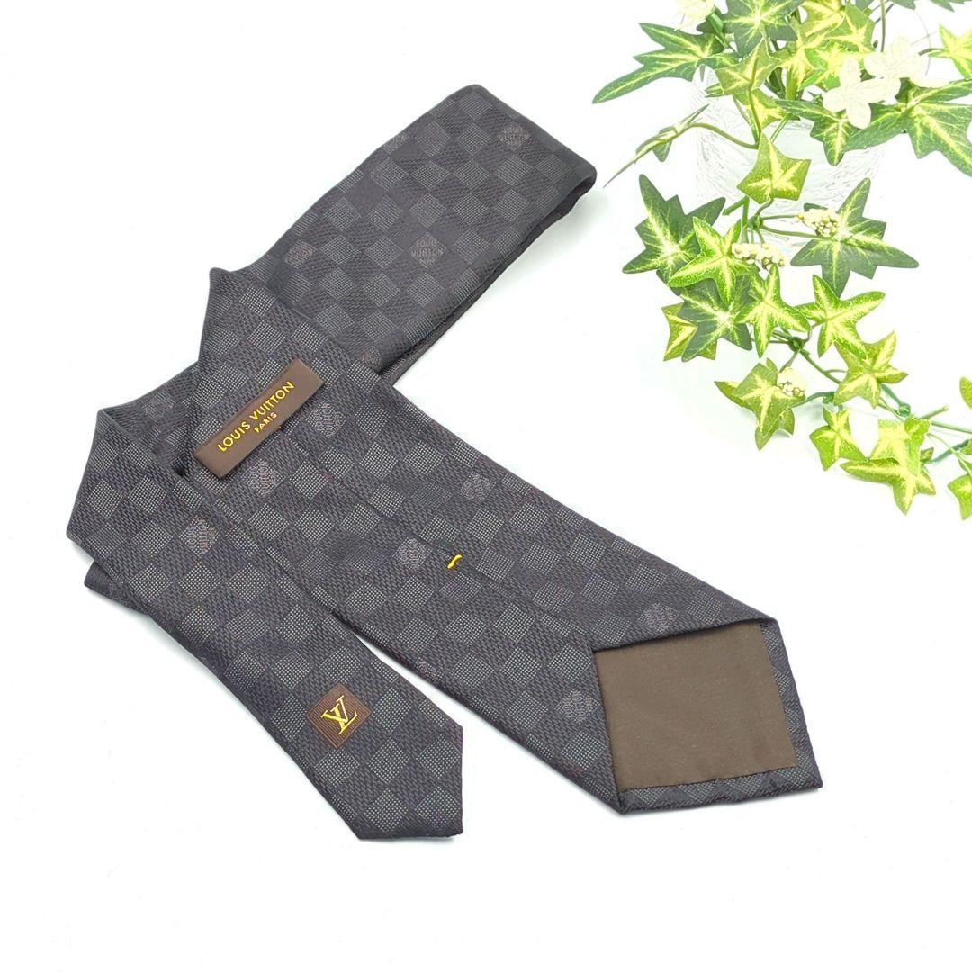美品✨️Louis Vuitton　 ブラック/ダークグレー ダミエ柄　ネクタイ