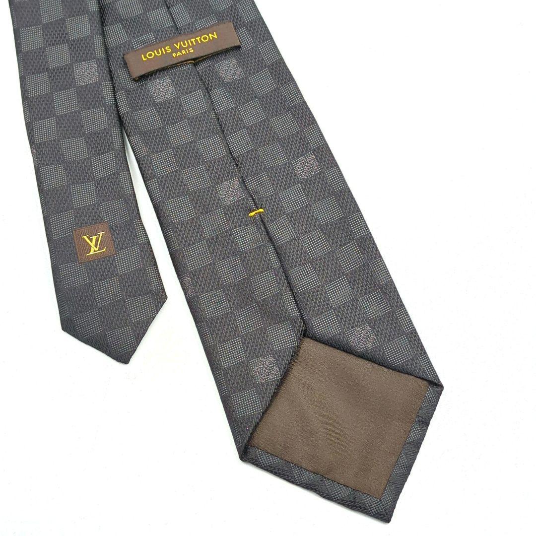 美品✨️Louis Vuitton　 ブラック/ダークグレー ダミエ柄　ネクタイ