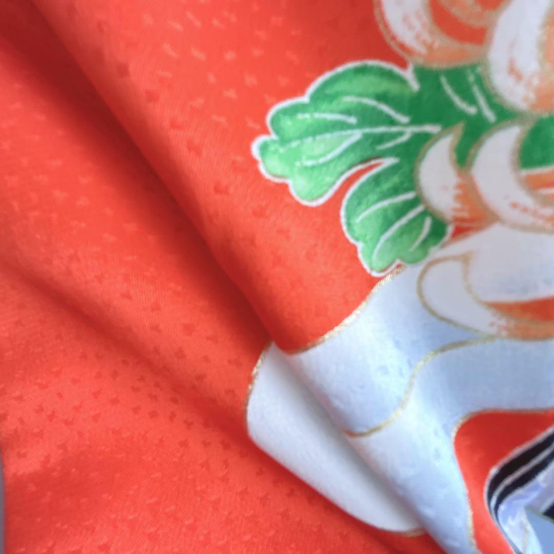 フルセット　七五三７歳女の子　着物　朱地　薄手　緑袋帯　小物セット　51919