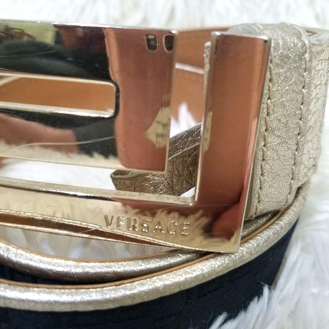 【極美品・希少】VERSACE ベルト レザー イタリア製 総柄 バックル 85