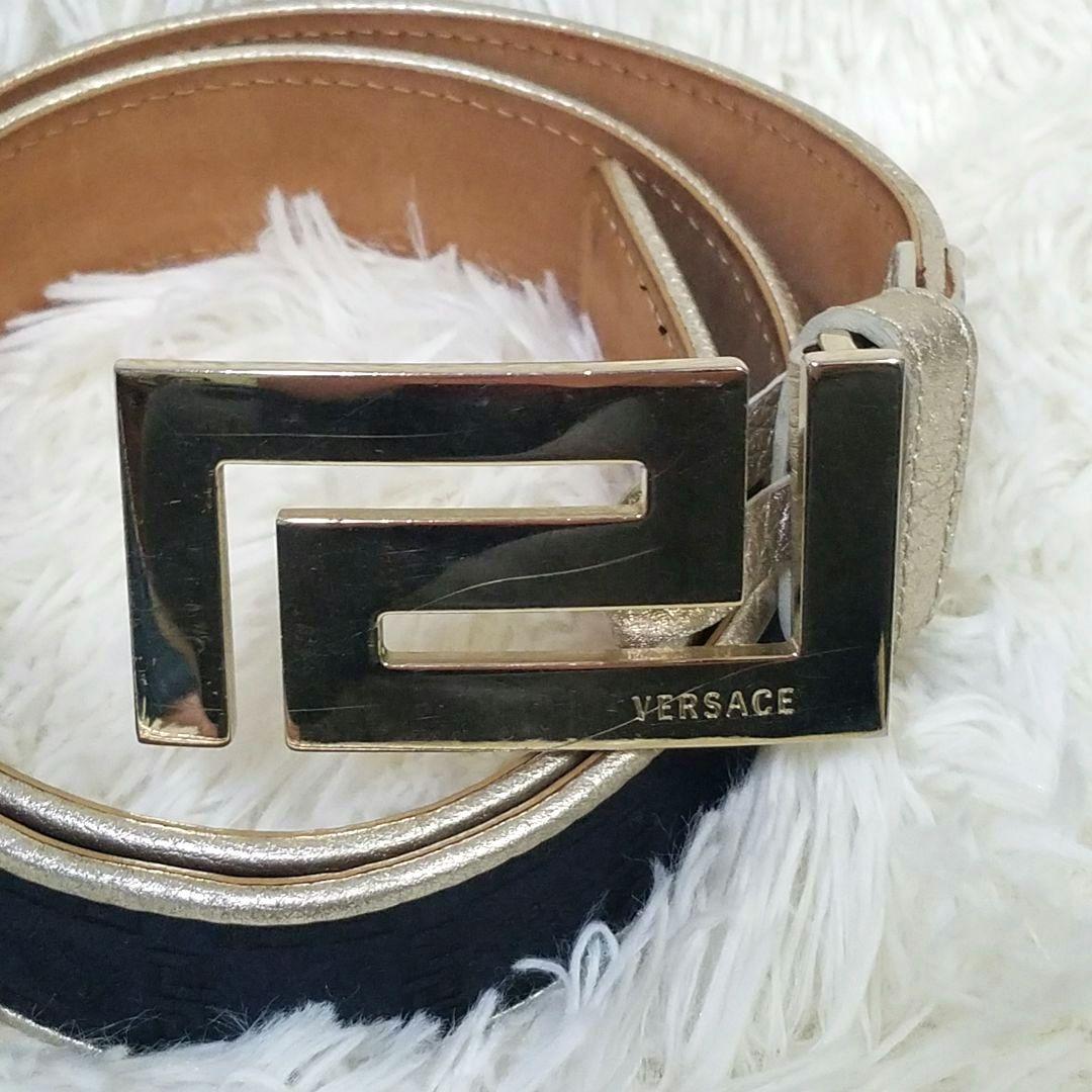 【極美品・希少】VERSACE ベルト レザー イタリア製 総柄 バックル 85