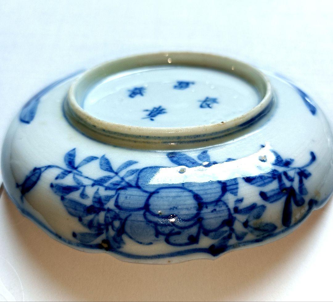 色絵窓絵獅子雀文稜花小皿(見込みに藍の松葉)5枚セット