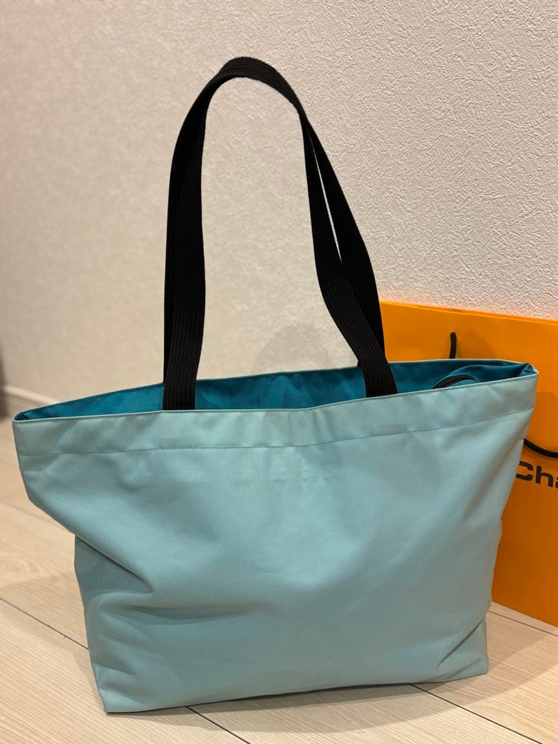 hah363 エルベシャプリエ 超美品 水色X青の大判舟形トートバッグXL