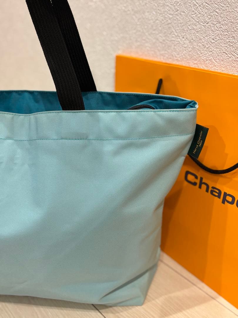 hah363 エルベシャプリエ 超美品 水色X青の大判舟形トートバッグXL