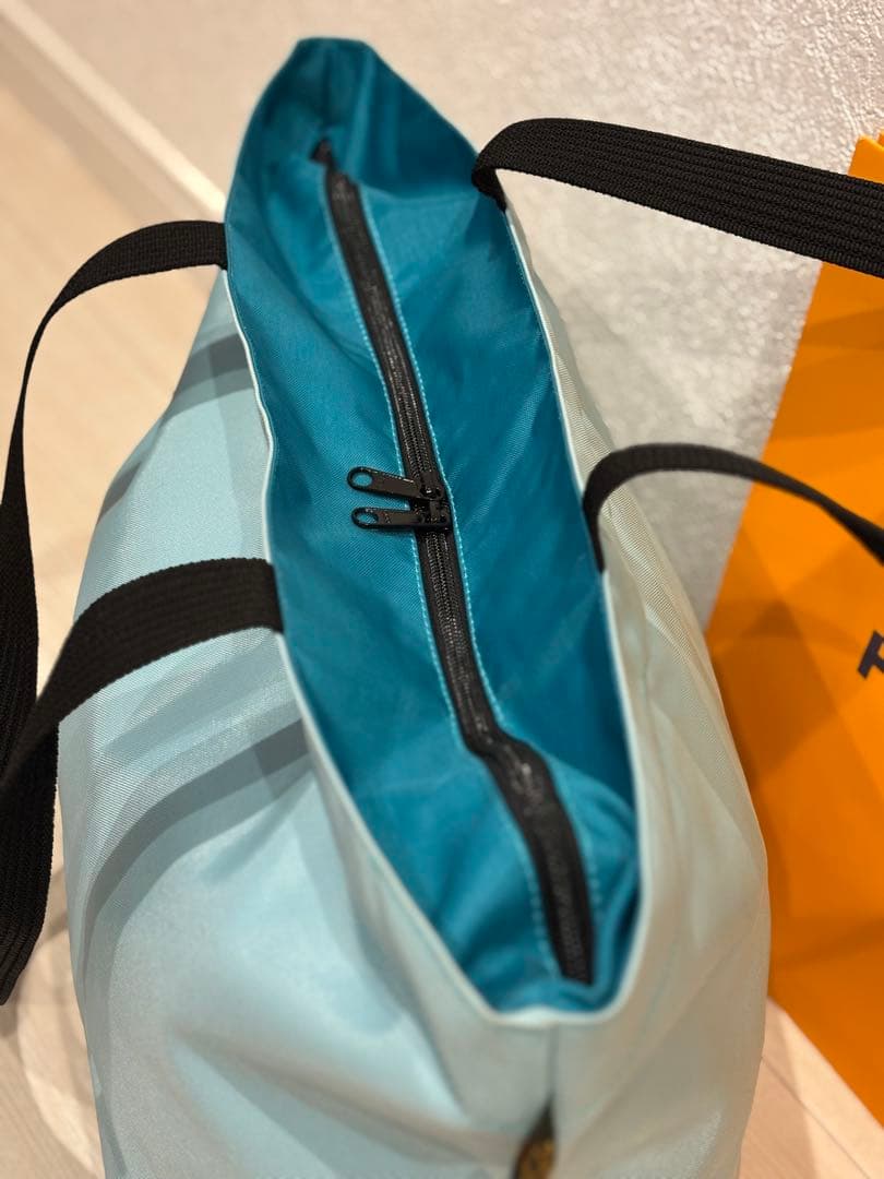 hah363 エルベシャプリエ 超美品 水色X青の大判舟形トートバッグXL