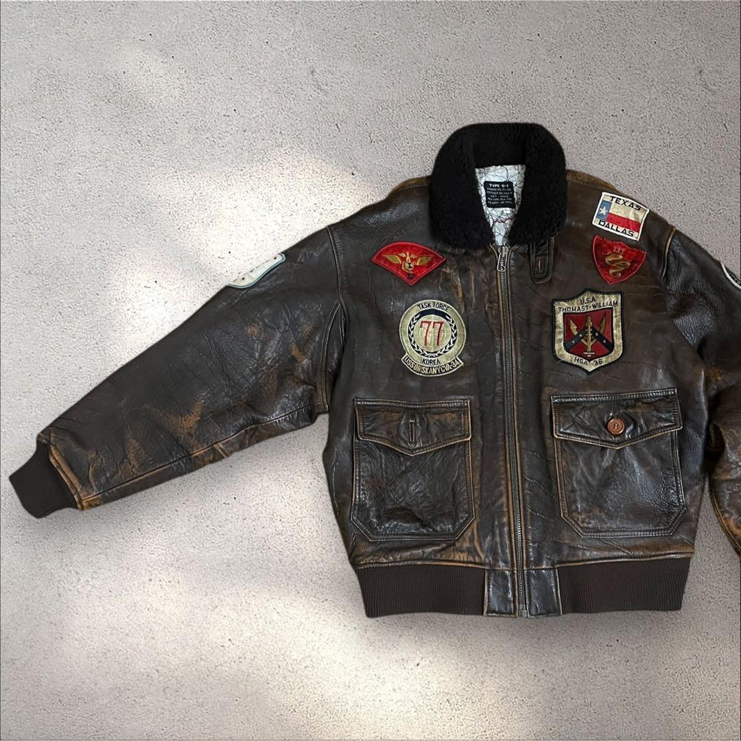 ART.HOUSE G-1 フライトジャケット　レザー　裏地地図柄　襟ボア