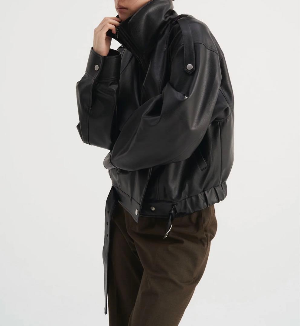 Venica Stand collar leather blouson ブラック