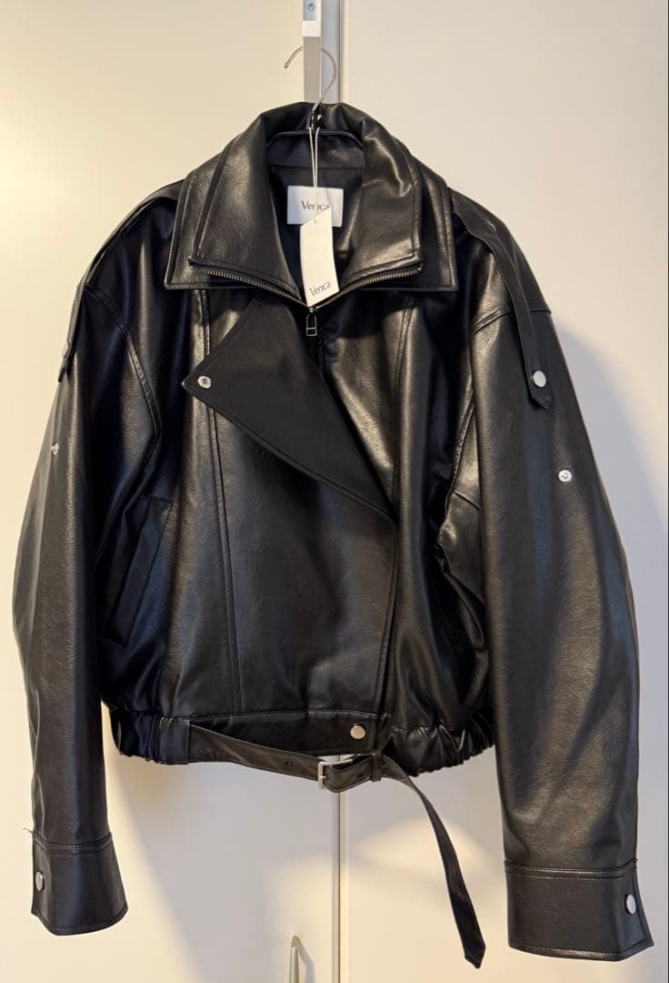 Venica Stand collar leather blouson ブラック