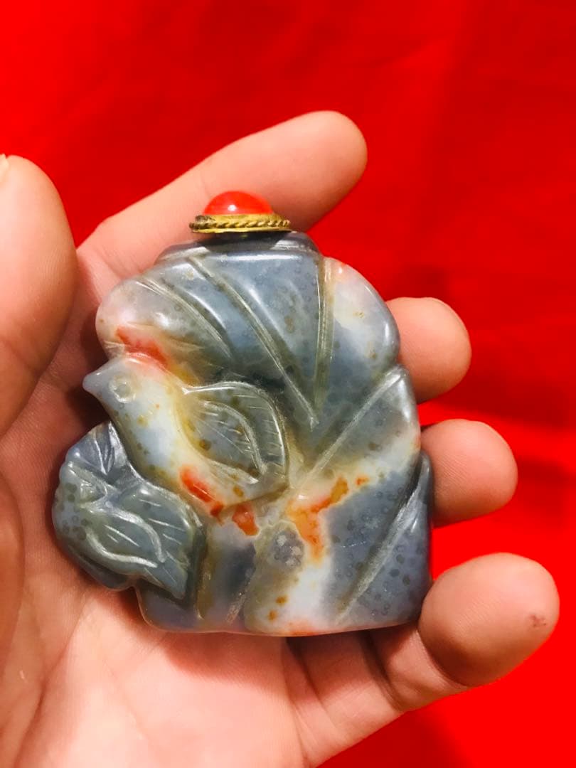 天然石 瑪瑙 鼻煙壺「花鳥」