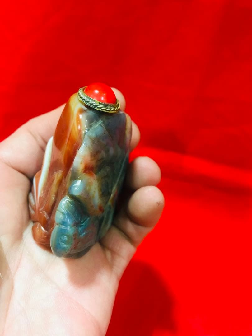 天然石 瑪瑙 鼻煙壺「花鳥」