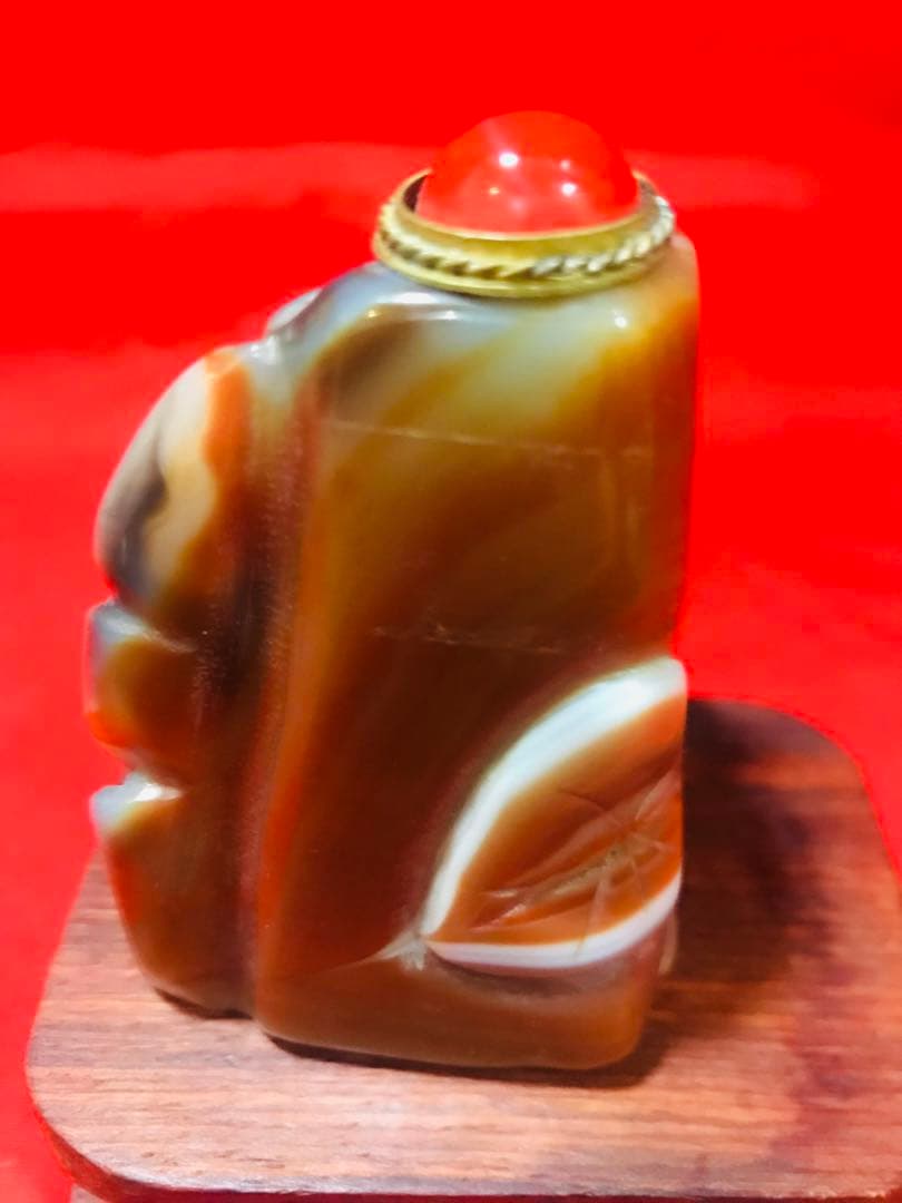 天然石 瑪瑙 鼻煙壺「花鳥」