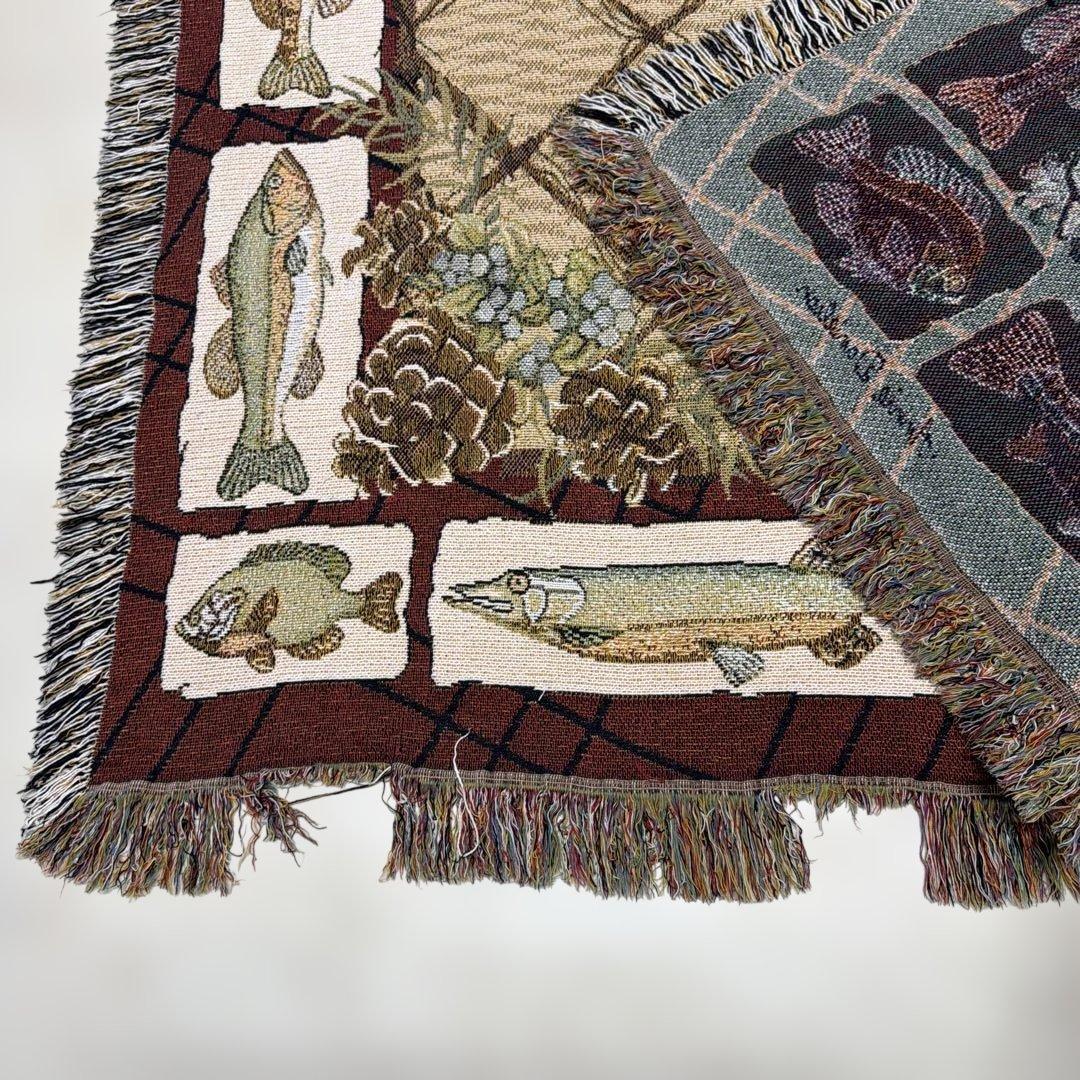 釣り　魚　マルチカバー　ソファカバー　ヴィンテージラグ178x130