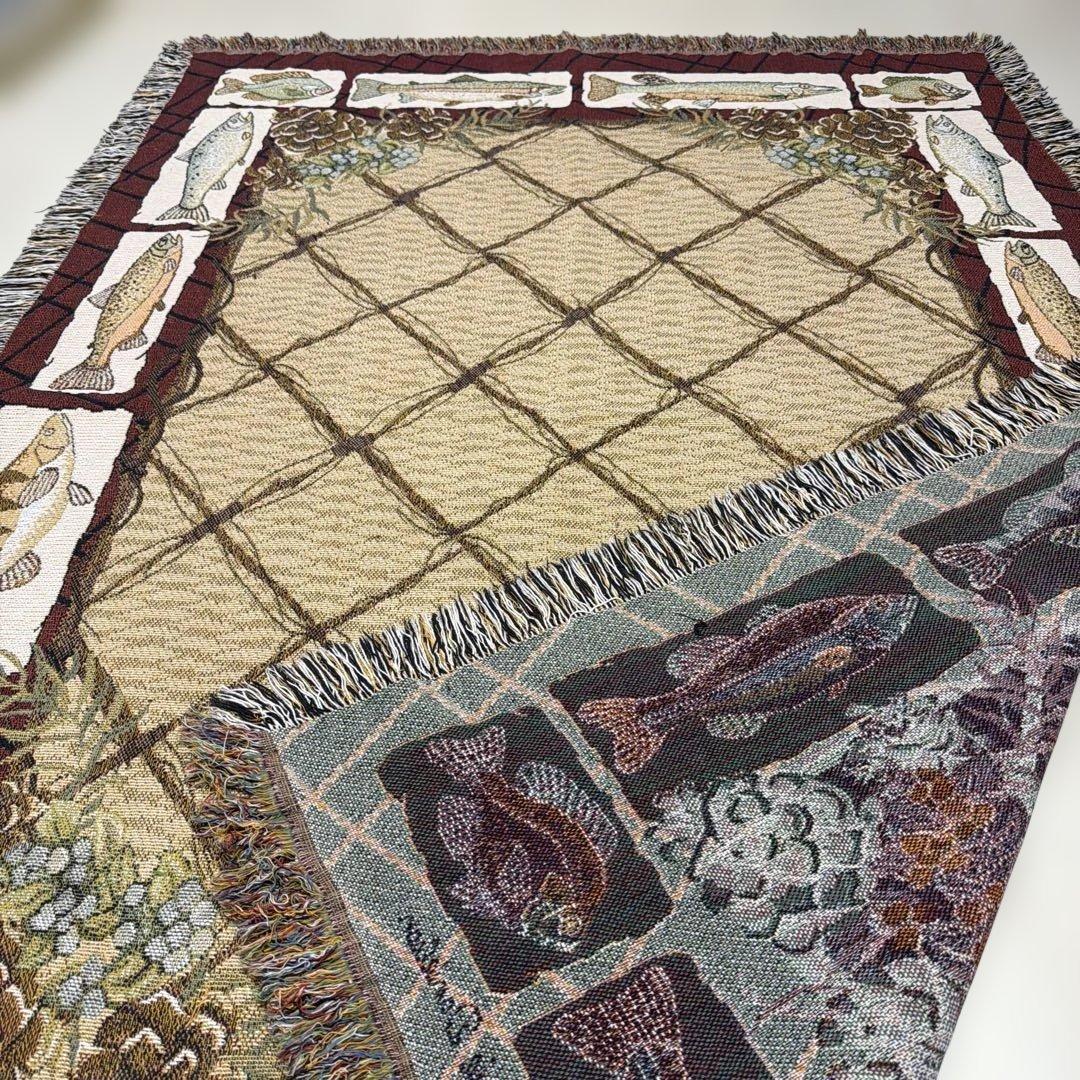 釣り　魚　マルチカバー　ソファカバー　ヴィンテージラグ178x130