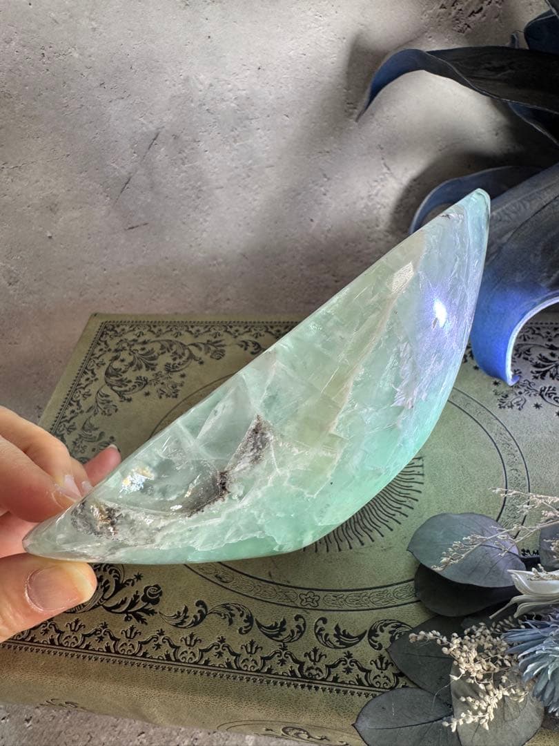 ナチュラル感ある　美しい　フローライト　ボウル2 グリーン　デンドリック入り