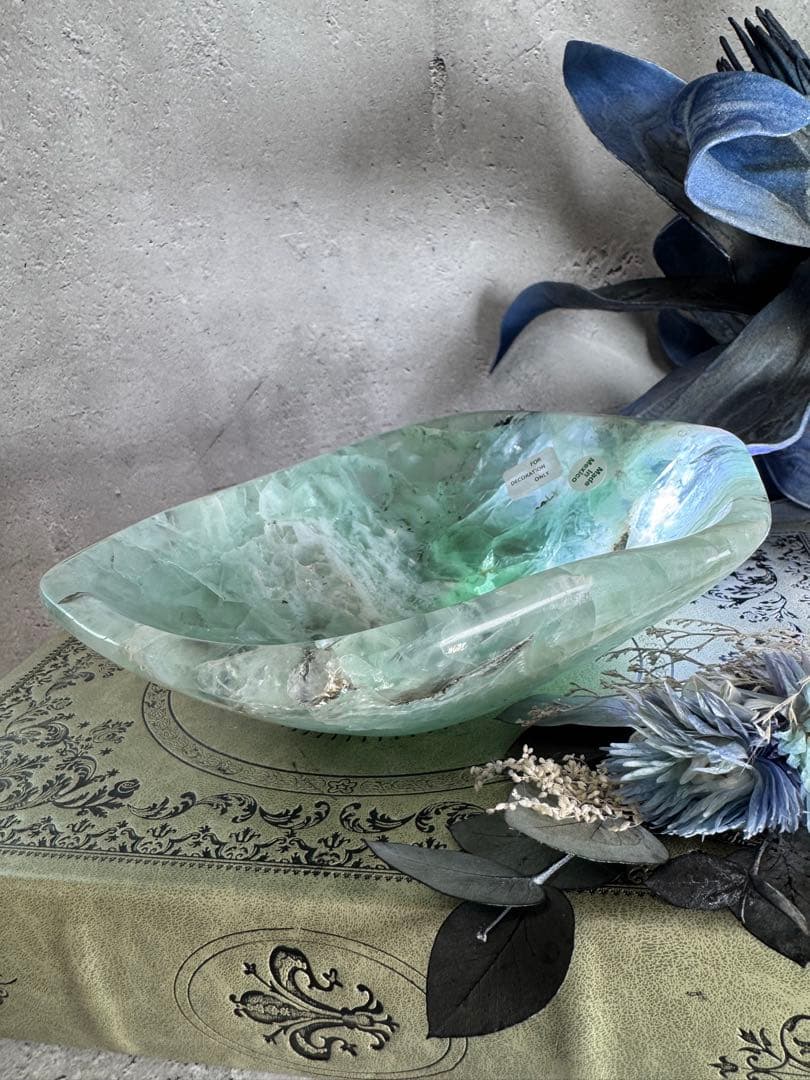 ナチュラル感ある　美しい　フローライト　ボウル2 グリーン　デンドリック入り